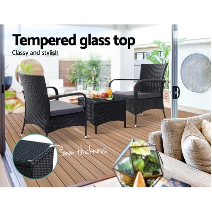 Outdoor Furniture Patio Set Wicker Rattan Outdoor Conversation Set Chairs Table 3PCS - Image 6