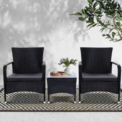 Outdoor Furniture Patio Set Wicker Rattan Outdoor Conversation Set Chairs Table 3PCS - Image 7