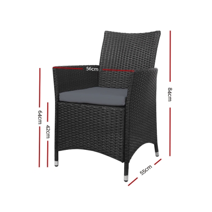 Outdoor Bistro Set Chairs Patio Furniture Dining Wicker Garden Cushion x2 Gardeon - Image 2