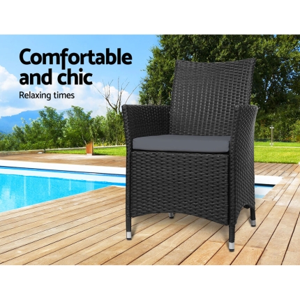 Outdoor Bistro Set Chairs Patio Furniture Dining Wicker Garden Cushion x2 Gardeon - Image 3