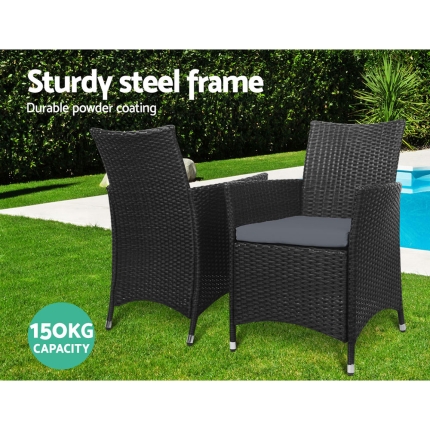 Outdoor Bistro Set Chairs Patio Furniture Dining Wicker Garden Cushion x2 Gardeon - Image 4