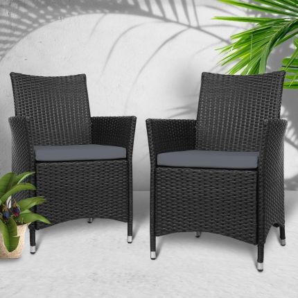 Outdoor Bistro Set Chairs Patio Furniture Dining Wicker Garden Cushion x2 Gardeon - Image 7