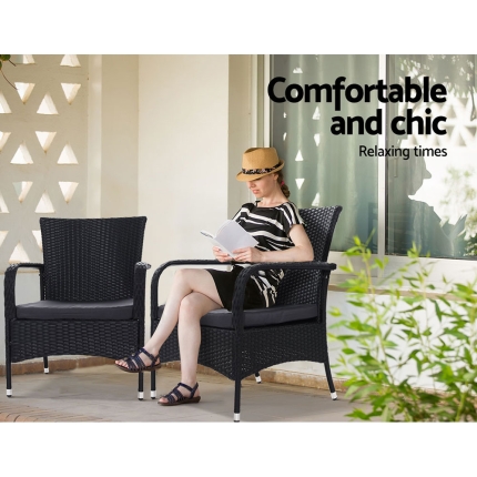 Gardeon Outdoor Dining Chairs Bistro Patio Furniture Chair Wicker Garden Extra Large Tea Coffee Cafe Bar Set - Image 3