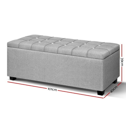 Artiss Blanket Box Storage Ottoman Fabric Foot Stool Grey - Image 2