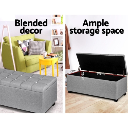 Artiss Blanket Box Storage Ottoman Fabric Foot Stool Grey - Image 3