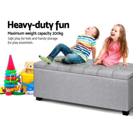 Artiss Blanket Box Storage Ottoman Fabric Foot Stool Grey - Image 4