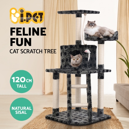 i.Pet Cat Tree 120cm Trees Scratching Post Scratcher Tower Condo House Furniture Wood 120cm - Image 2
