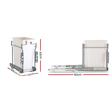 Devanti 20L Pull Out Bin Door Mount Kitchen Rubbish Bin White - Image 3