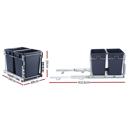 Devanti 2x15L Pull Out Bin Door Mount Kitchen Rubbish Bin Grey - Image 2