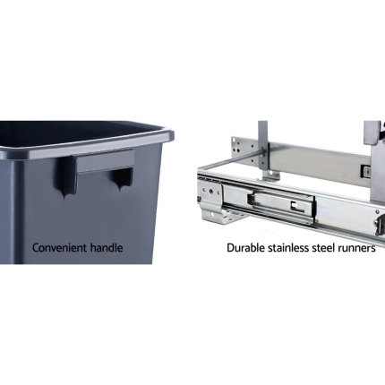 Devanti 2x15L Pull Out Bin Door Mount Kitchen Rubbish Bin Grey - Image 6