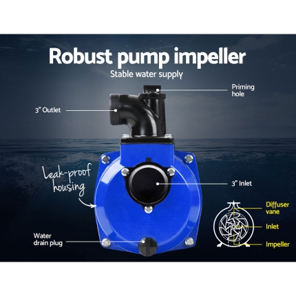 Giantz 8HP 3" Petrol Water Pump Garden Irrigation Transfer Blue - Image 4
