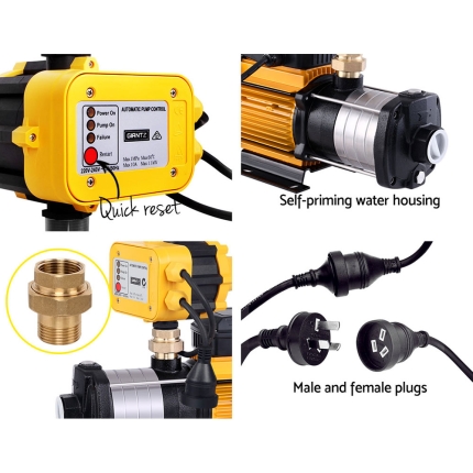 Giantz Multi Stage Water Pump Pressure Rain Tank Garden Farm House Irrigation 2000W Yellow Controller - Image 5