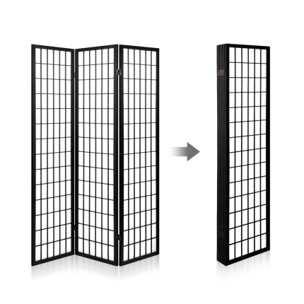 Artiss 6 Panel Room Divider Privacy Screen Foldable Pine Wood Stand Black - Image 3