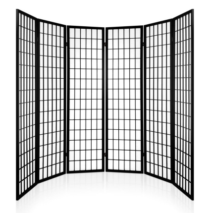 Artiss 6 Panel Room Divider Privacy Screen Foldable Pine Wood Stand Black - Image 4
