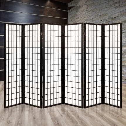 Artiss 6 Panel Room Divider Privacy Screen Foldable Pine Wood Stand Black - Image 7