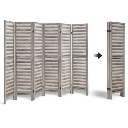 Artiss 6 Panel Room Divider Privacy Screen Foldable Wood Stand Grey - Image 4