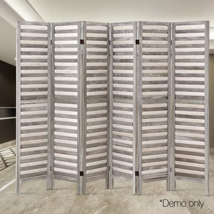 Artiss 6 Panel Room Divider Privacy Screen Foldable Wood Stand Grey - Image 6