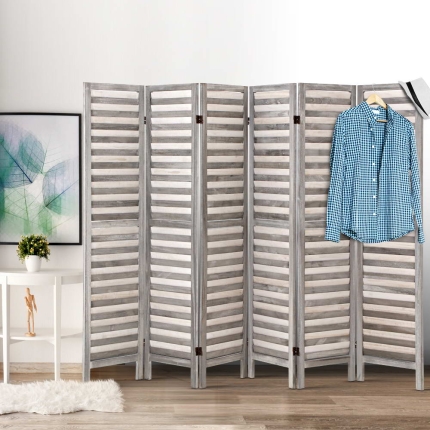 Artiss 6 Panel Room Divider Privacy Screen Foldable Wood Stand Grey - Image 7