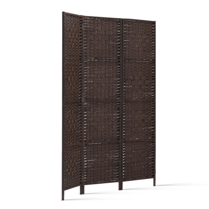 Artiss 3 Panel Room Divider Privacy Screen Rattan Woven Wood Stand Brown - Image 3