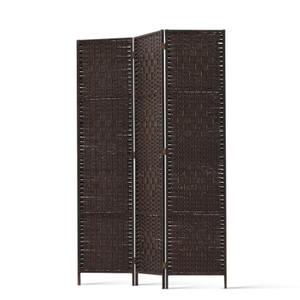 Artiss 3 Panel Room Divider Privacy Screen Rattan Woven Wood Stand Brown - Image 4