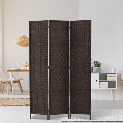 Artiss 3 Panel Room Divider Privacy Screen Rattan Woven Wood Stand Brown - Image 7