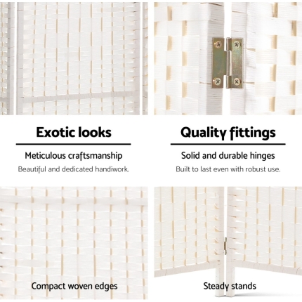 Artiss 3 Panels Room Divider Screen Privacy Rattan Timber Fold Woven Stand White - Image 3