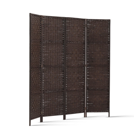 Artiss 4 Panel Room Divider Privacy Screen Rattan Woven Wood Stand Brown - Image 3