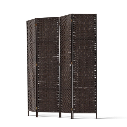 Artiss 4 Panel Room Divider Privacy Screen Rattan Woven Wood Stand Brown - Image 4
