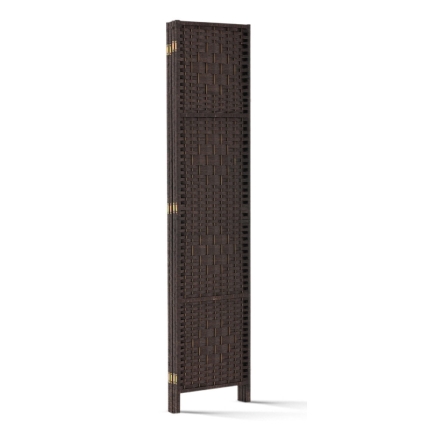 Artiss 4 Panel Room Divider Privacy Screen Rattan Woven Wood Stand Brown - Image 5