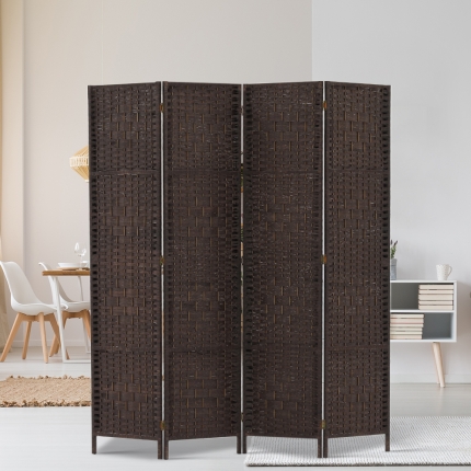 Artiss 4 Panel Room Divider Privacy Screen Rattan Woven Wood Stand Brown - Image 7