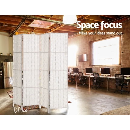 Artiss 4 Panels Room Divider Screen Privacy Rattan Timber Fold Woven Stand White - Image 5