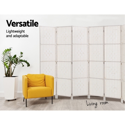 Artiss 8 Panels Room Divider Screen Privacy Rattan Timber Fold Woven Stand White - Image 4