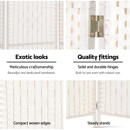 Artiss 8 Panels Room Divider Screen Privacy Rattan Timber Fold Woven Stand White - Image 6