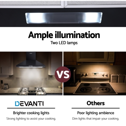 Devanti Pyramid Range Hood Rangehood 600mm 60cm Kitchen Canopy Black - Image 6
