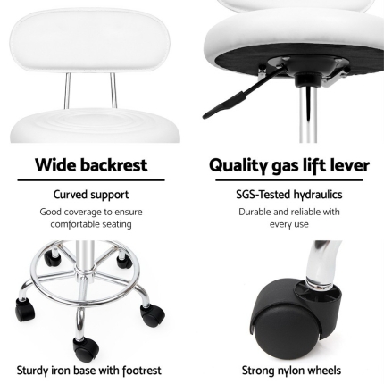 Artiss PU Leather Swivel Salon Stool - White - Image 5