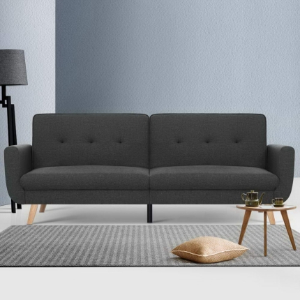 Artiss Sofa Bed Lounge Set Couch Futon 3 Seater Fabric Reliner 197cm Dark Grey - Image 7