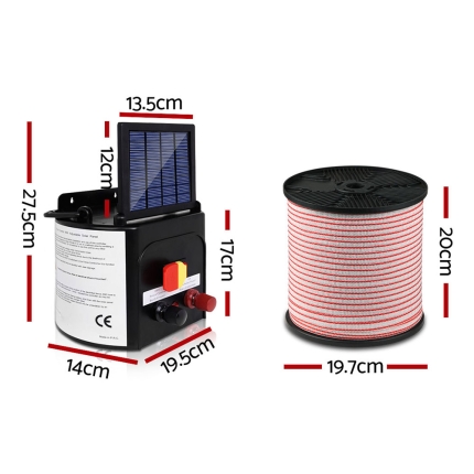 Giantz 3km Solar Electric Fence Energiser Charger with 400M Tape and 25pcs Insulators - Image 2