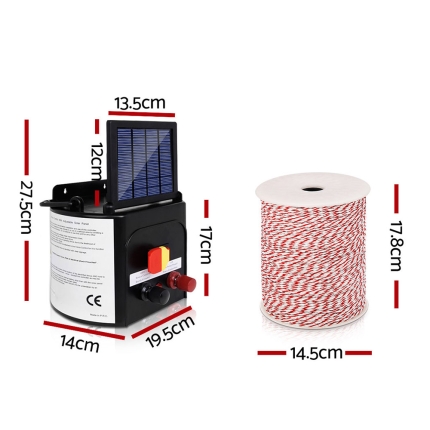 Giantz 3km Solar Electric Fence Energiser Charger with 500M Tape and 25pcs Insulators - Image 2