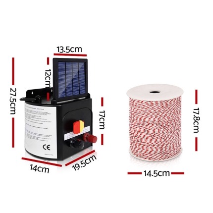 Giantz 5km Solar Electric Fence Energiser Charger with 500M Tape and 25pcs Insulators - Image 2