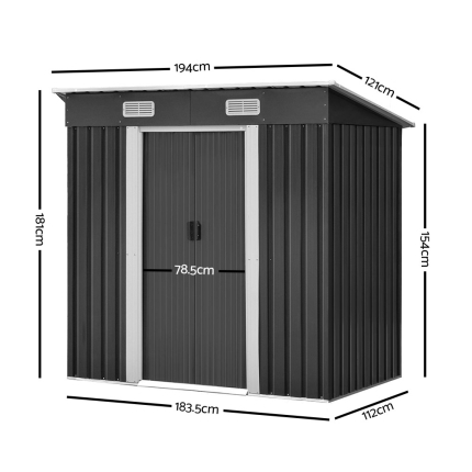 Giantz 1.94 x 1.21m metal Tool Shed - Grey - Image 2