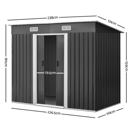 Giantz 2.38 x 1.31m Steel Garden Shed - Grey - Image 2