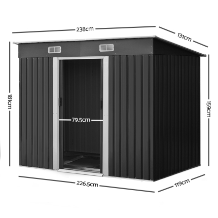 Giantz 2.38 x 1.31m Steel Base Garden Shed - Grey - Image 2