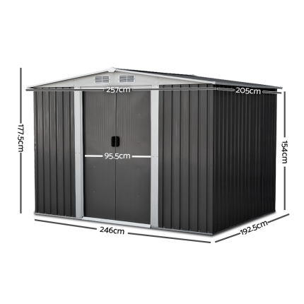 Giantz 2.05 x 2.57m Steel Garden Shed with Roof - Grey - Image 2