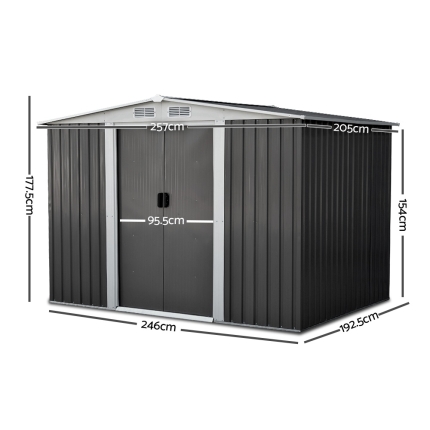 Giantz 2.05 x 2.57m Steel Base Garden Shed - Grey - Image 2
