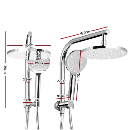Cefito WELS 9'' Rain Shower Head Set Round Handheld High Pressure Wall Chrome - Image 2