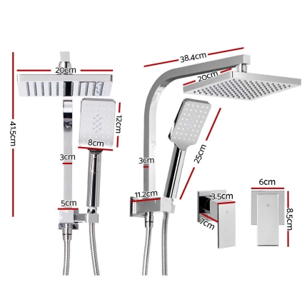 Cefito WELS 8'' Rain Shower Head Taps Square Handheld High Pressure Wall Chrome - Image 2