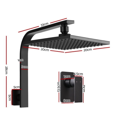 Cefito WElS 8'' Rain Shower Head Mixer Square High Pressure Wall Arm DIY Black - Image 2
