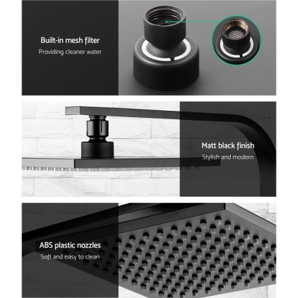 Cefito WElS 8'' Rain Shower Head Mixer Square High Pressure Wall Arm DIY Black - Image 4