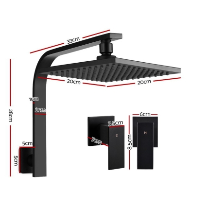 Cefito WElS 8'' Rain Shower Head Taps Square High Pressure Wall Arm DIY Black - Image 2