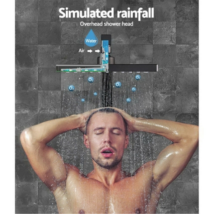 Cefito WElS 8'' Rain Shower Head Taps Square High Pressure Wall Arm DIY Black - Image 3